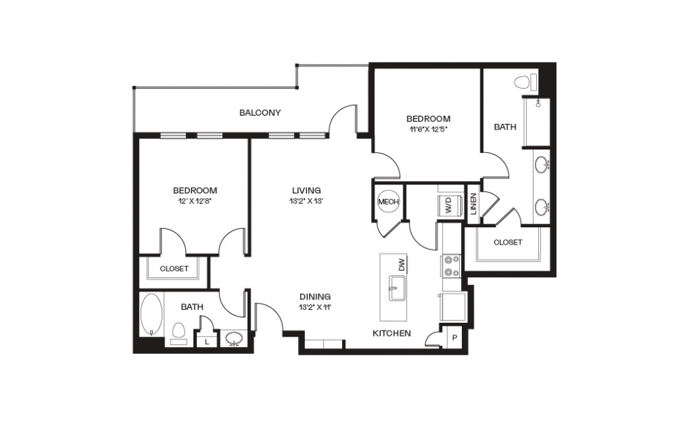 Maestro - 2 bedroom floorplan layout with 2 baths and 1323 square feet.